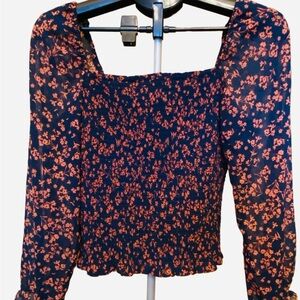 Lush Floral Navy and Fuchsia Women's Top